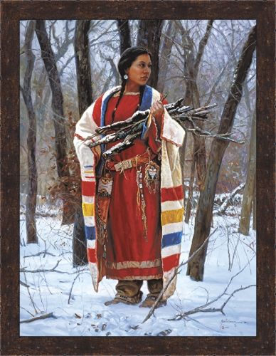 Martin Grelle 15 x 12 Canvas Giclee Art:"Cheyenne Wood Gatherer"