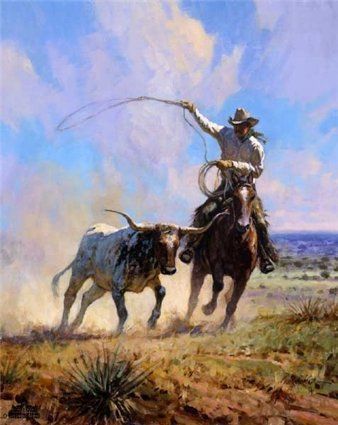 MARTIN GRELLE 16X20 Secondary Market Art: "ROPIN A WILD ONE"