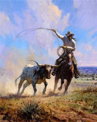 MARTIN GRELLE 16X20 Secondary Market Art: "ROPIN A WILD ONE CNV"