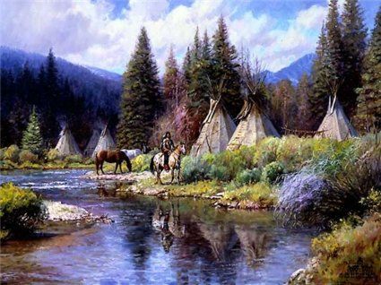 MARTIN GRELLE 22X28 Secondary Market Art: "CAMP ALONG RIVER CNV"