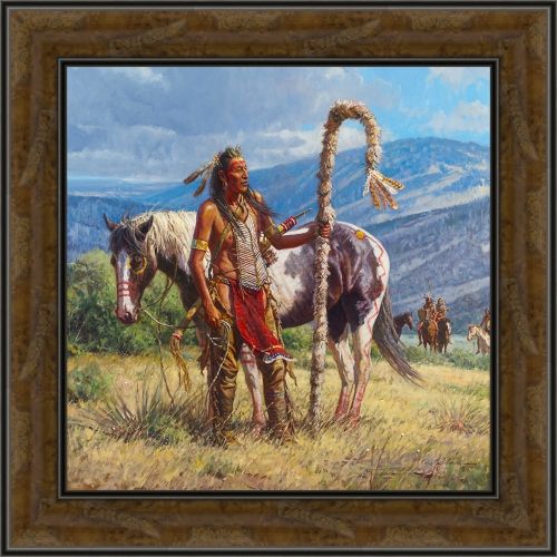 Martin Grelle 39.5 x 39.5 Canvas Giclee Art:"Second To The Pipe Carrier"