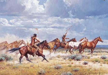 MARTIN GRELLE 40X32 Secondary Market Art: "RUNNING W/ELK DOG GCNV"