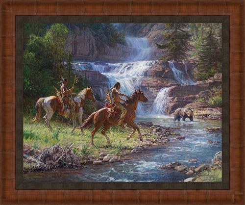 Martin Grelle 42 x 50 Canvas Giclee Art:"Encounter At The Falls"