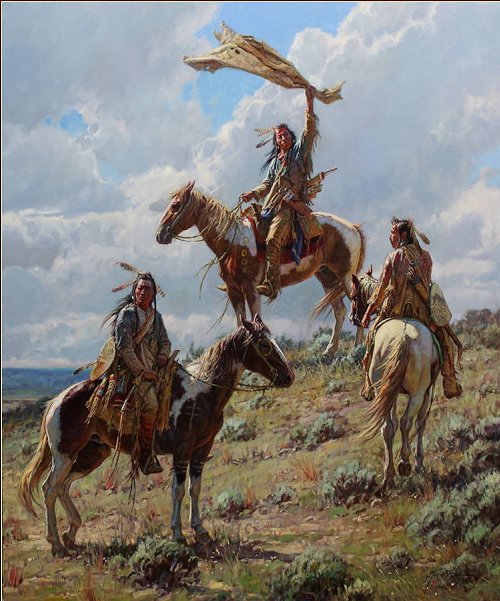 Martin Grelle Hand Signed and Numbered Limited Canvas Giclee:"Apsaalooke Signal Maker"