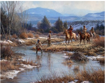 Martin Grelle Handsigned & Numbered Limited Edition Giclee on Canvas:"Trappers in the Wind Rivers"