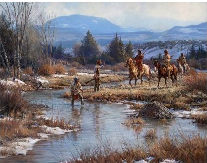 Martin Grelle Handsigned & Numbered Limited Edition Giclee on Canvas:"Trappers in the Wind Rivers"