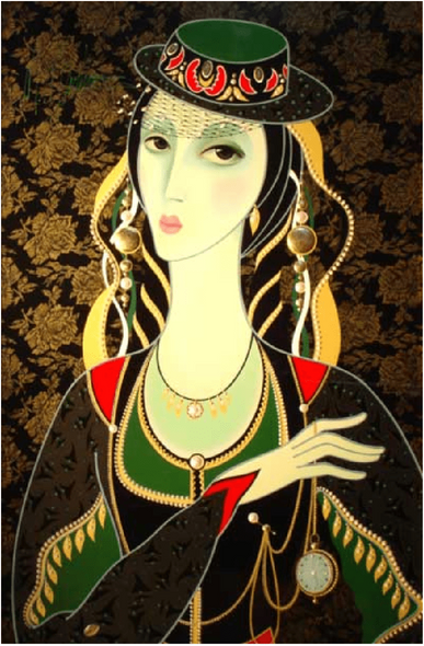 Martin Martiros Artist Signed Limited Edition Serigraph on paper:"Royal Pose Green"