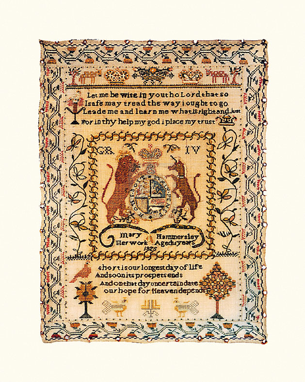 Mary Hammersley Hand Numbered Limited Edition Print on Paper :"Sampler with Coat of Arms"