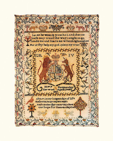 Mary Hammersley Hand Numbered Limited Edition Print on Paper :"Sampler with Coat of Arms"