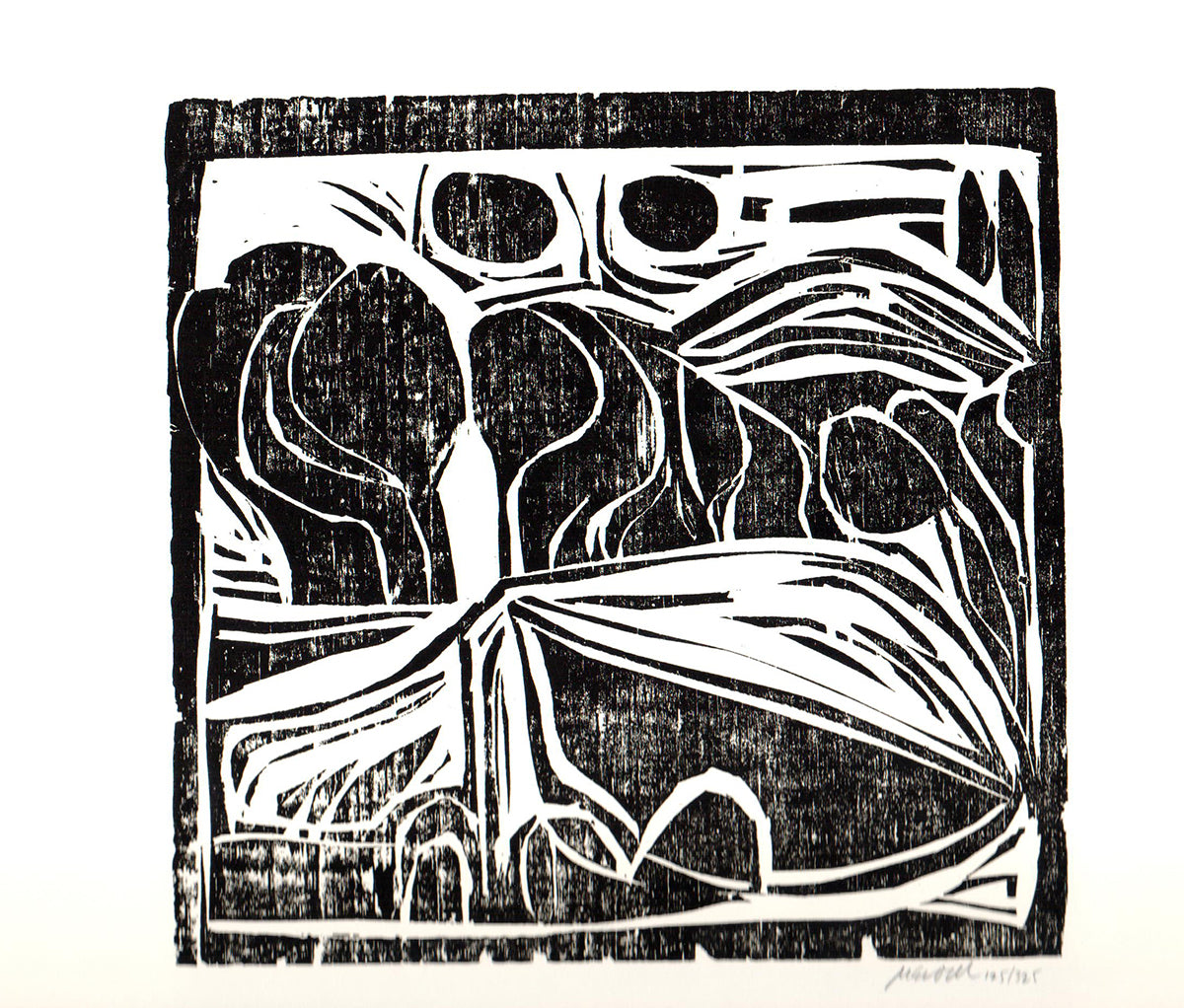 Mary Mendell Rare Vintage Artist Signed Woodblock: "Dreamscape"