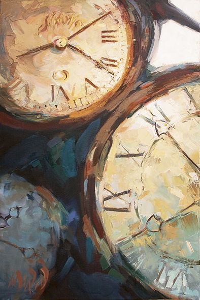 Mary Worcester Newell Open Edition Giclee on Canvas:"Three Clocks"