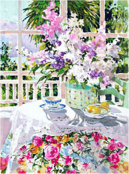 Marylin Simandle Artist Signed Limited Edition Serigraph on paper:"Lilacs & Lace"