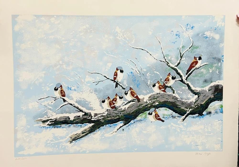 Max Karp Signed Limited Edition Print on Paper: "Bird On A Winter Branch" Max Karp Signed Limited Edition Print on Paper: "Bird On A Winter Branch"