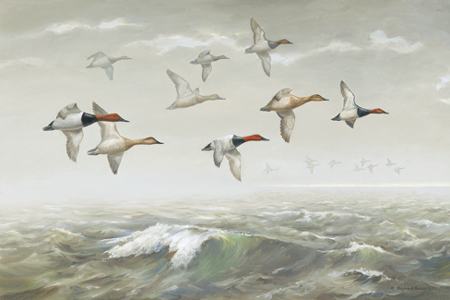 Maynard Reece Handsigned & Numbered Limited Giclee on Canvas:"Morning Fog-Canvasbacks "