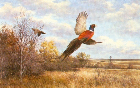 MAYNARD REECE  Secondary Market Art: "AUTUMN TRIO PHEASANT"