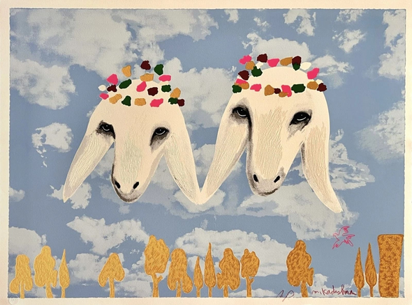 Menashe Kadishman Signed Limited Edition Print: "“Bride and Groom”"
