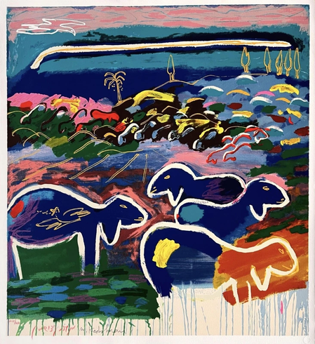 Menashe Kadishman Signed Limited Edition Print: "Sheep in the Field"