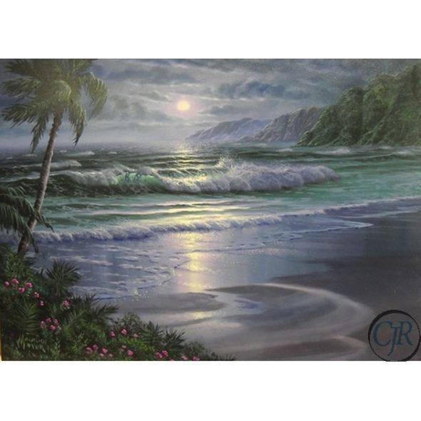 Meyer Giclee on Canvas; Hand Signed by the Artist: "Night Surf, Hawaii"
