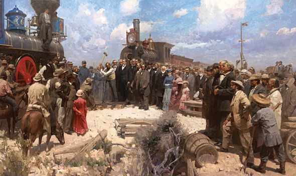 Mian Sutu Handsigned and Numbered Limited Edition MasterWork&trade; Giclee Canvas:"Golden Spike Ceremony"