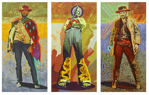 Michael Blessing Limited Edition AP Canvas Set:"Neon Gunslingers - Triptych" Michael Blessing Limited Edition AP Canvas Set:"Neon Gunslingers - Triptych"