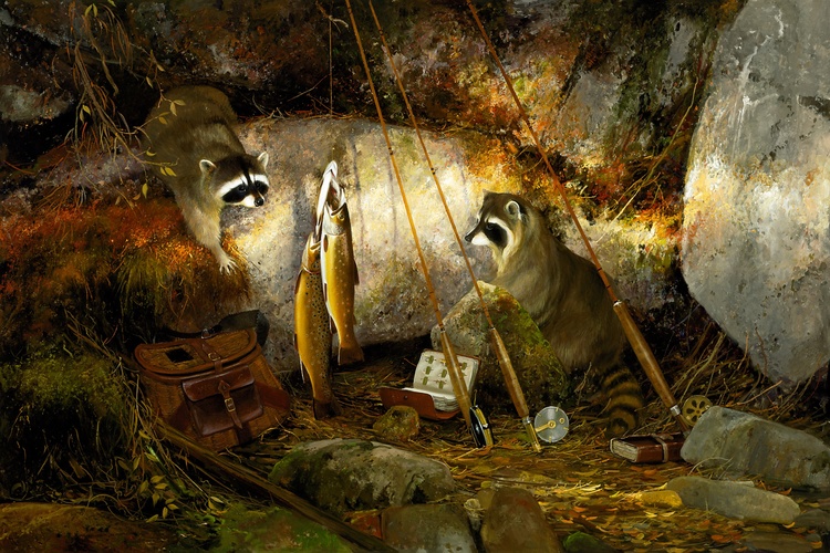 Michael Coleman Hand Signed and Numbered Limited Edition Giclee:"Racoons on the North Fork"
