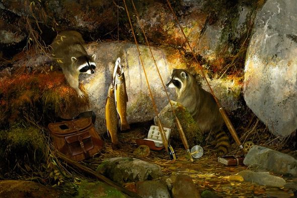 Michael Coleman Hand Signed and Numbered Limited Edition Giclee:"Racoons on the North Fork"