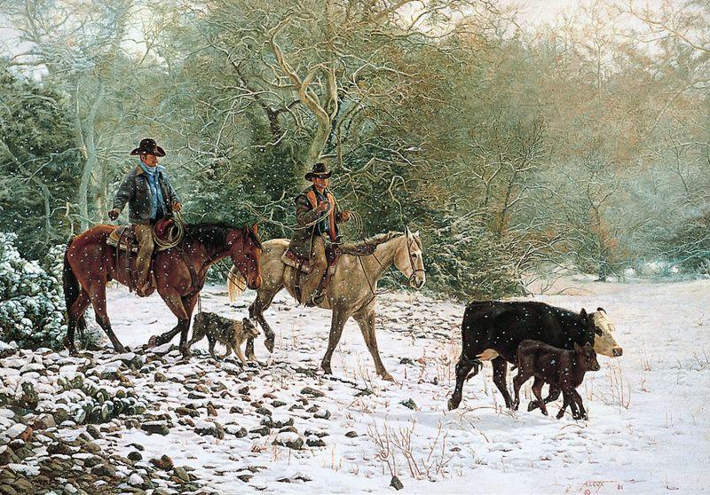Tim Cox Artist Signed & Numbered Limited Edition Print:"Winter Roundup"