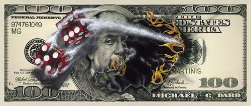 MICHAEL GODARD 24X57 Secondary Market Art: "100 BILL W/ DICE 1 CNV"
