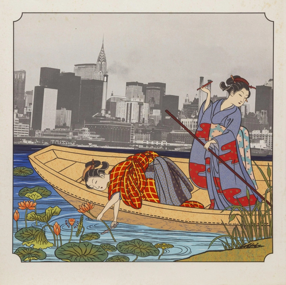 Michael Knigin Limited Edition Color Lithograph Print: "Gathering Lotus Flowers"