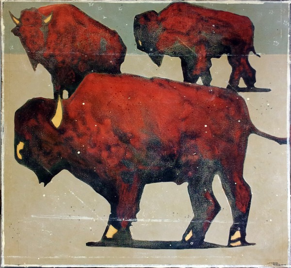 Michael Swearngin 30 x 30 Open Edition Giclee on Canvas:"1467 Bison Trilogy"