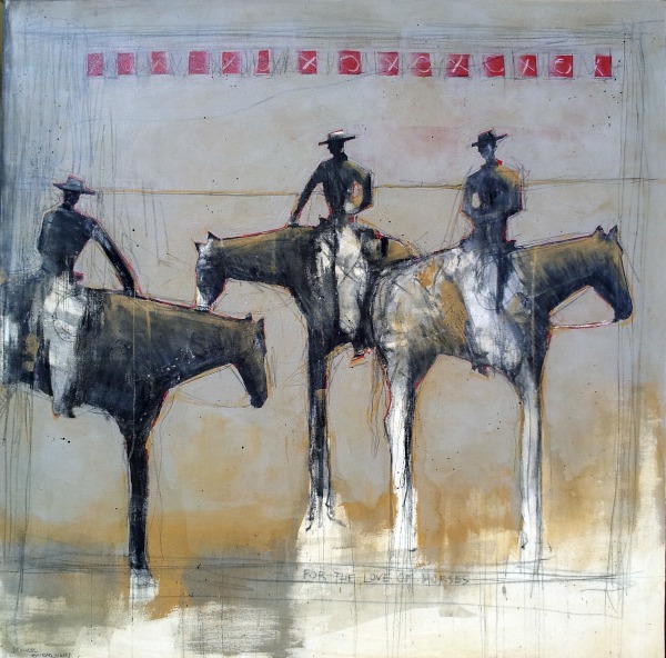 Michael Swearngin 40 x 40 Open Edition Giclee on Canvas:"For the Love of Horses"