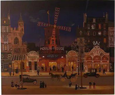 Michel Delacroix Artist Signed Serigraph on Paper:"Le Moulin Rouge Sous La Pluie"