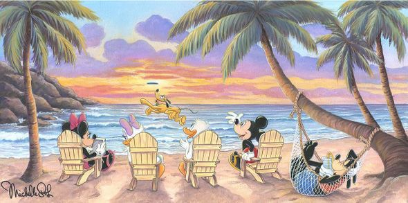 Michelle St. Laurent Hand Signed and Numbered Limited Edition Embellished Canvas Giclee:"Beautiful Day at the Beach"