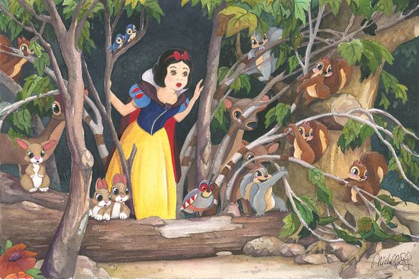 Michelle St.Laurent Signed and Numbered Limited Edition Hand-Textured Gicl&eacute;e on Canvas:"Sonw White's Discovery"