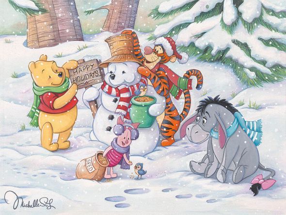 Michelle St. Laurent Signed Disney Ltd Ed Gallery Wrap Canvas:"Pooh's Winter Holiday"