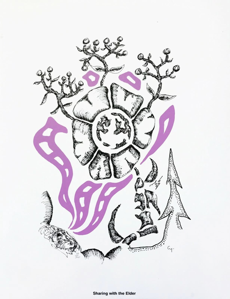 Michl Cywink Artist Signed Limited Edition Lithograph Print: "SHARING WITH THE ELDER"
