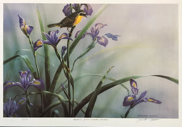 Michl DumasArtist Hand-signed Limited Edition Lithograph: "QUIETUDE - YELLOW THROATED WARBLER"