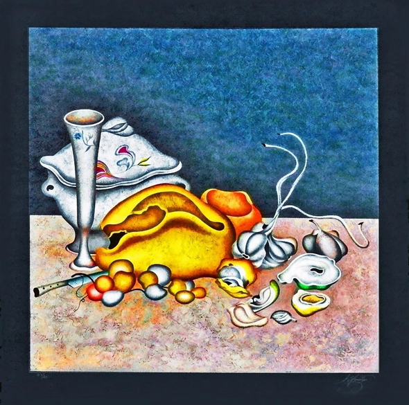 Mihail Chemiakin Limited Edition Hand Pulled Serigraph on Paper: "NOCTURNE IN GRAY"