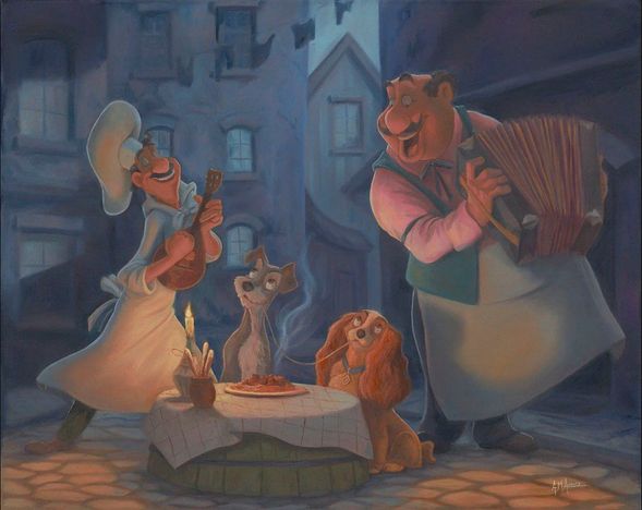 Angel Alvarez Signed Disney Ltd Ed Gallery Wrap Canvas:"Bella Notte"