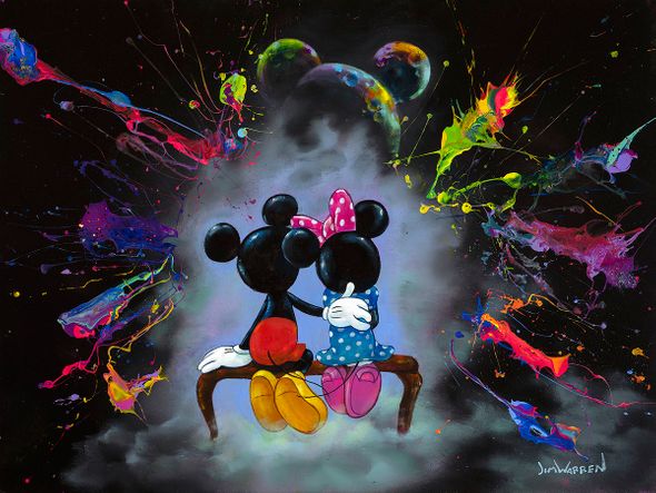 Jim Warren Artist Signed Disney Ltd Ed Gallery Wrap Canvas:"Mickey and Minnie Enjoy the View"