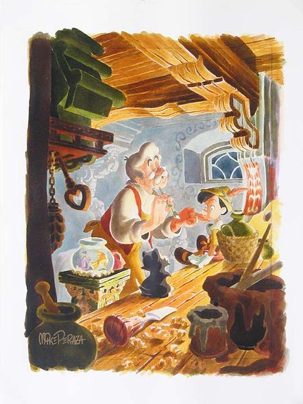 Mike Perazza Hand Signed and Numbered Giclee on Paper:"Finishing Touches - Pinocchio"