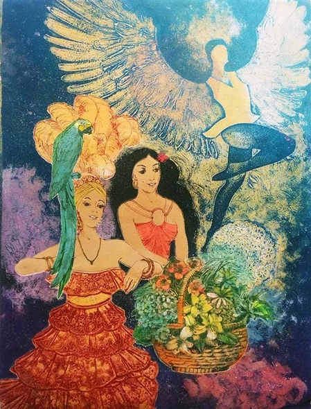 Mikulas Kravjansky Artist Hand-signed Limited Edition Collograph Etching on Paper: "PARADISE ISLAND I"