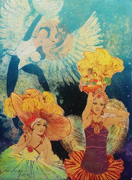 Mikulas Kravjansky Artist Hand-signed Limited Edition Collograph Etching on Paper: "PARADISE ISLAND II"