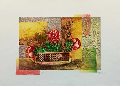 Mikulas Kravjansky Artist Hand-signed Limited Edition Etching on Paper: "DAHLIAS" Mikulas Kravjansky Artist Hand-signed Limited Edition Etching on Paper: "DAHLIAS"