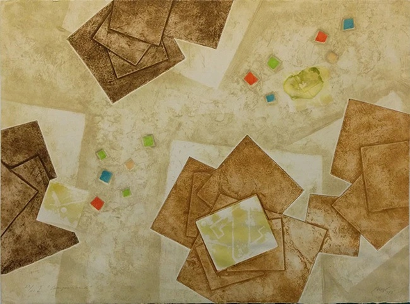 Mikulas Kravjansky Artist Hand-signed Limited Edition Etching on Paper (Intaglio): "COMPOSITION"