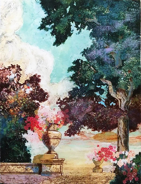 Mikulas Kravjansky Artist Hand-signed Limited Edition Etching on Paper (Intaglio): "IN THE PARK"