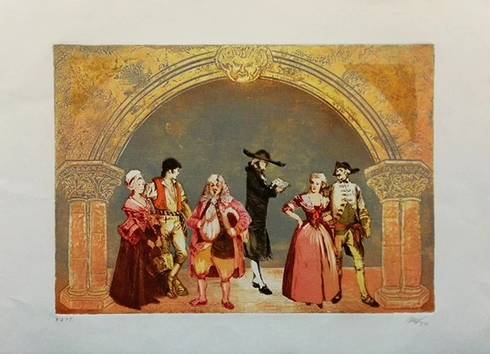 Mikulas Kravjansky Artist Hand-signed Limited Edition Etching on Paper: "LA BOHEME"