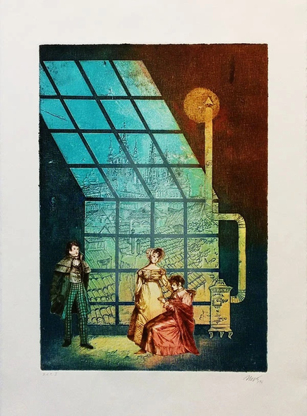 Mikulas Kravjansky Artist Hand-signed Limited Edition Etching on Paper: "REFLECTION"
