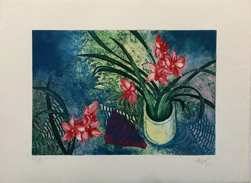 Mikulas Kravjansky Artist Hand-signed Limited Edition Serigraph Print: "ORCHYDS" Mikulas Kravjansky Artist Hand-signed Limited Edition Serigraph Print: "ORCHYDS"