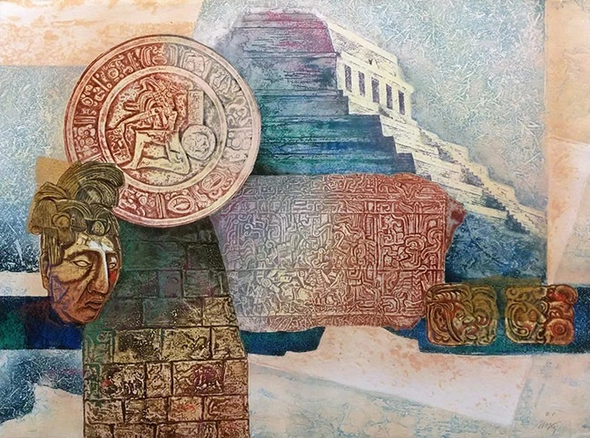 Mikulas Kravjansky Artist Signed Limited Edition Etching on Paper (Intaglio): "MAYAN MEMORIES"